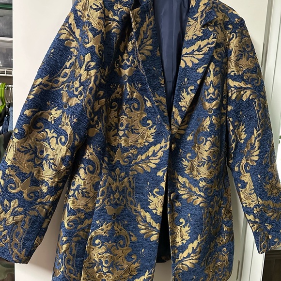 Women jaquard Navy blue paisley print blazer size 16 - Picture 5 of 6